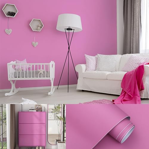 Micpolo 118''x15.7'' Pink Wallpaper Solid Color Pink Peel and Stick Pink Contact Paper for Cabinets Self-Adhesive Removable Girls Bedroom Kids Room Decor Vinyl Roll Matte, (MP25) - Image 1