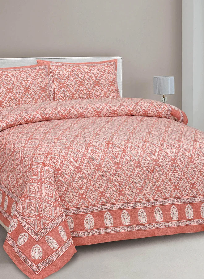 CLOTHOLOGY CLOTHOLOGY Red Ethnic Motifs Cotton 180 TC King Fine Bedsheet with 2 Pillow Covers