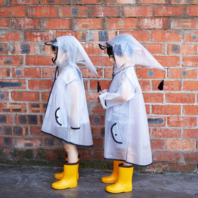 Ins Popular Kidsren'S Boys And Girls Hooded Tassel Transparent Raincoat Thickeneded 18 Silk Eva Raincoat Pointed Hat Large Brim - Image 3