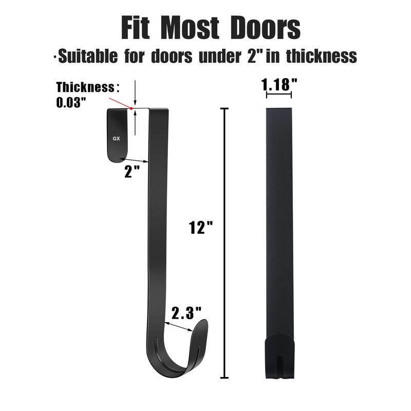 Gamexcel 12"" Wreath Hanger For Front Door - Large Wreath Metal Hook For Christmas Wreath Over The Door Single Hook  Black - Image 4