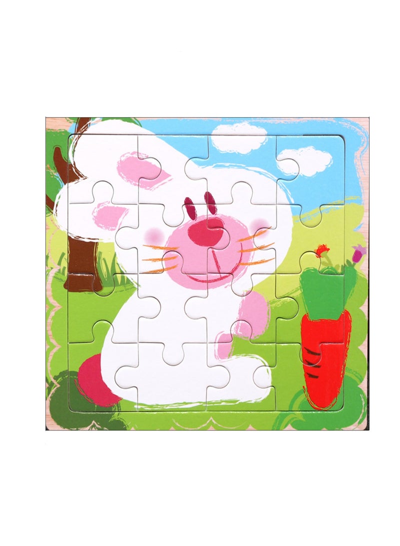 أحجيات الصور المقطوعة على شكل أرنب كرتوني خشبي تعليمي للأطفال، حقيبة هدايا مناسبة - Image 1