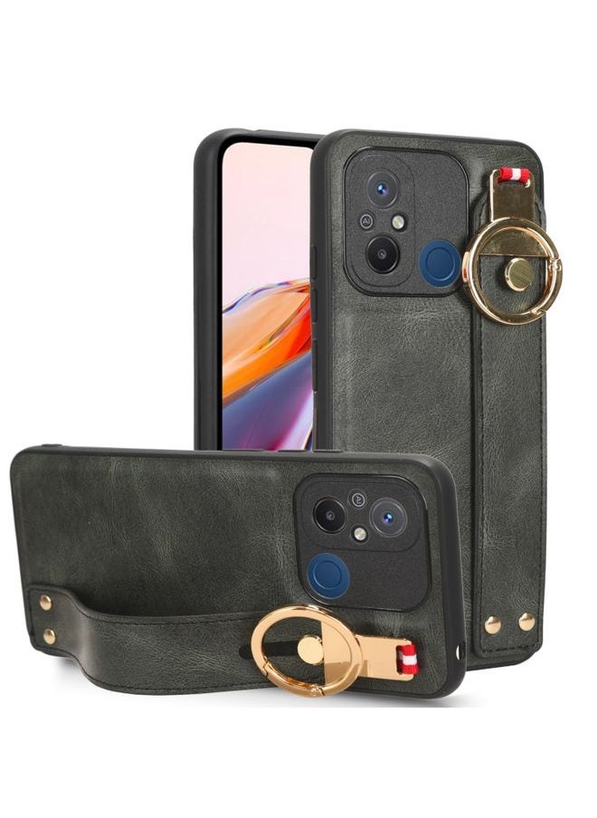 HuHa Case Cover For Xiaomi Redmi 12C / Poco C55 Wristband Leather Back Phone Case Green 