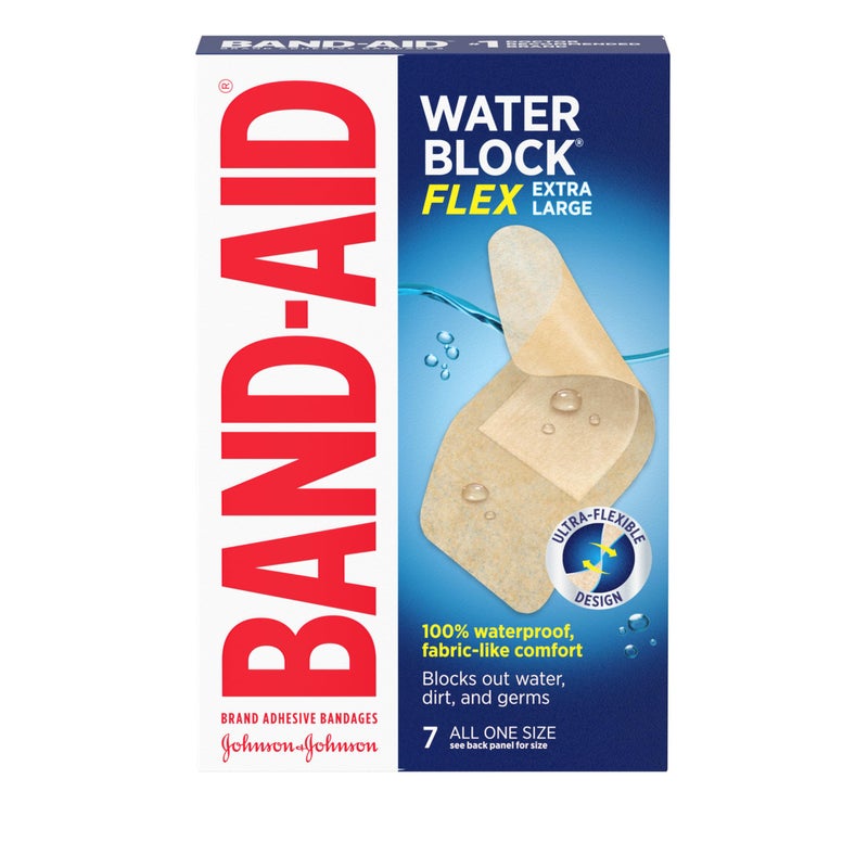 Band-Aid Brand Water Block Flex 100% Waterproof Adhesive Bandages for First-Aid Wound Care of Minor Cuts, Scrapes & Wounds, Ultra-Flexible Design, Sterile, Extra Large, 7 ct - Image 1