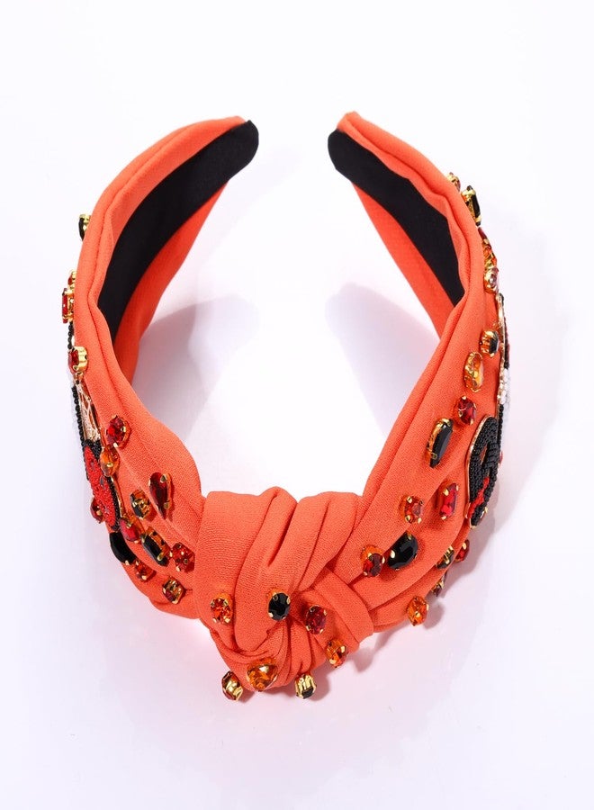 YAHPERN Halloween Headband for Women Spooky Pumpkin Spider Ghost Headband Jeweled Rhinestone Crystal Knotted Headbands Embellished Wide Top Knot Headbands Halloween Hair Accessories Gifts (BOO) - Image 4