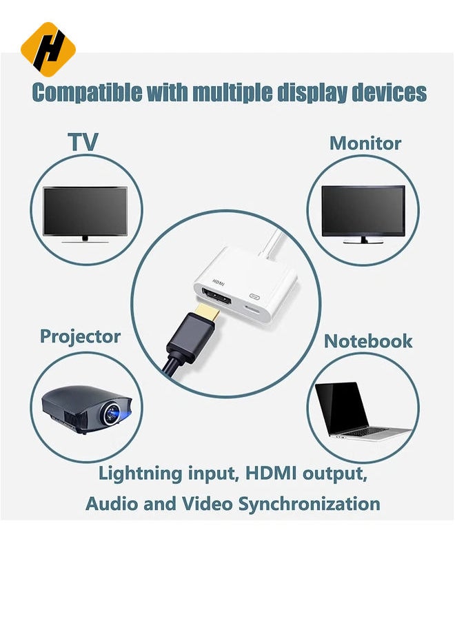 HuHa - [Apple MFi Certified] Lightning to HDMI Digital AV Adapter for iPhone，1080P Digital Sync Screen Converter Charging Port for iPhone/iPad 1080P HDMI Converter for HD TV/Projector/Monitor - Image 1