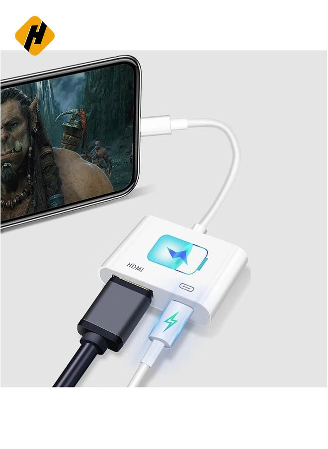 HuHa - [Apple MFi Certified] Lightning to HDMI Digital AV Adapter for iPhone，1080P Digital Sync Screen Converter Charging Port for iPhone/iPad 1080P HDMI Converter for HD TV/Projector/Monitor - Image 1