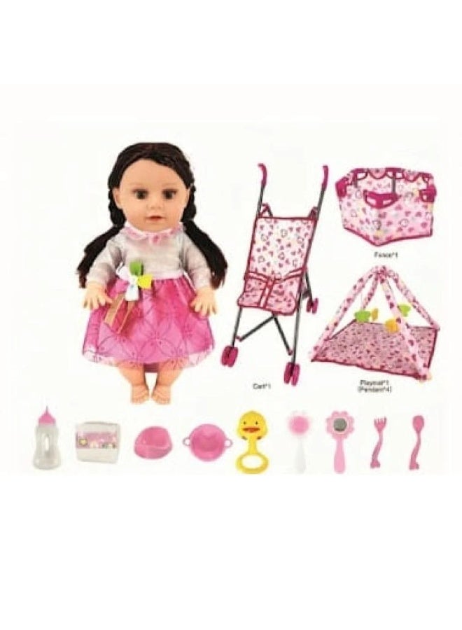 Doll Play Set With Realistic Doll, Cart And Accessories Pretend Play Toddler Toys - Image 1