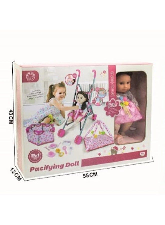 Doll Play Set With Realistic Doll, Cart And Accessories Pretend Play Toddler Toys - Image 2