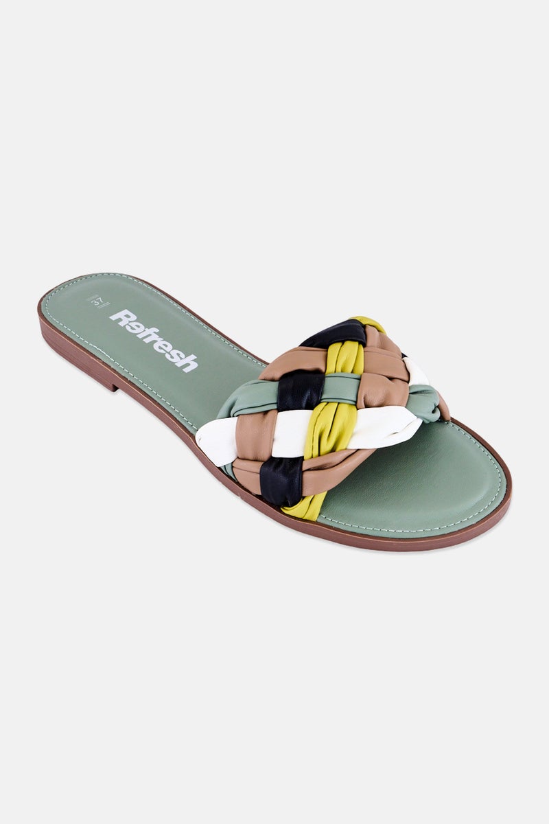 REFRESH Women Leather Slip On Flats, Multicolor - Image 1