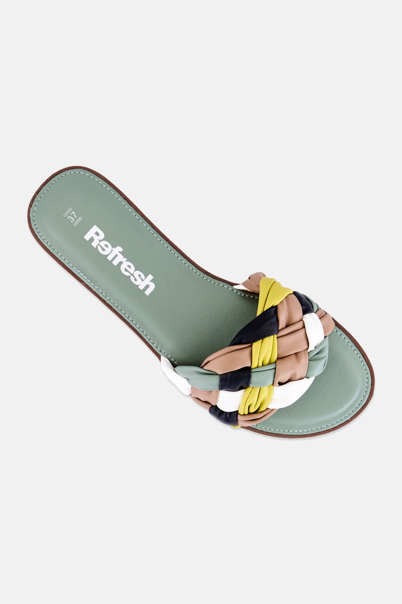 REFRESH Women Leather Slip On Flats, Multicolor - Image 3