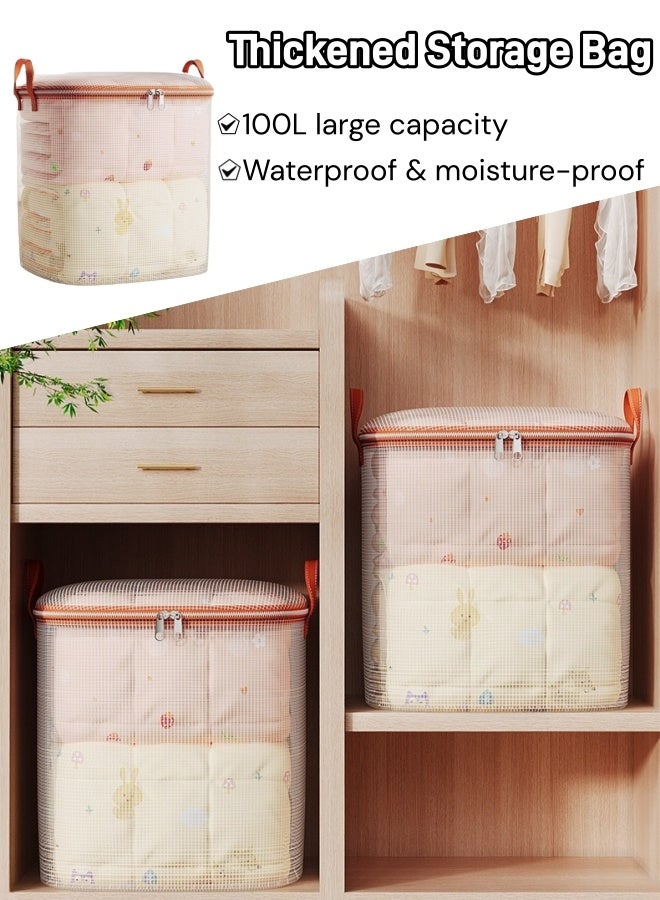 100L Large Storage Bag Moisture-Proof Quilt Storage Bag with Handles, 2pcs Clothes Storage Bins Foldable Closet Organizers Storage Containers with Zipper for Blankets, Bedding, Wardrobe Organizer - Image 1
