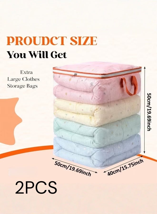 100L Large Storage Bag Moisture-Proof Quilt Storage Bag with Handles, 2pcs Clothes Storage Bins Foldable Closet Organizers Storage Containers with Zipper for Blankets, Bedding, Wardrobe Organizer - Image 2
