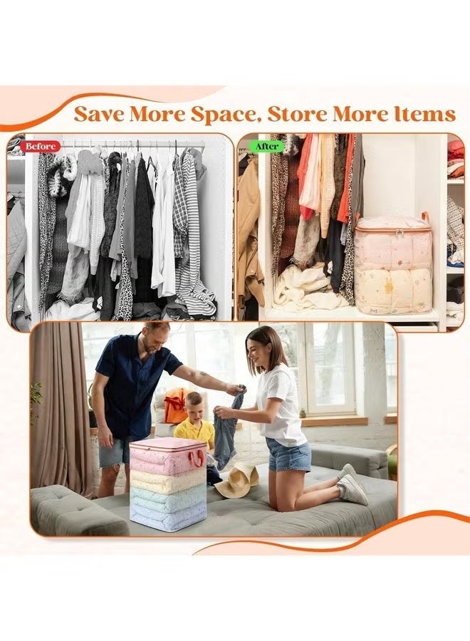 100L Large Storage Bag Moisture-Proof Quilt Storage Bag with Handles, 2pcs Clothes Storage Bins Foldable Closet Organizers Storage Containers with Zipper for Blankets, Bedding, Wardrobe Organizer - Image 3