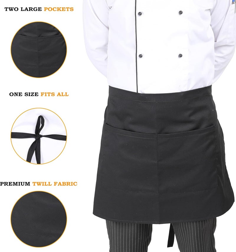 YANEK Kitchen Short Apron | Unisex | Chef Kitchen Adjustable Bib Apron with Pockets & Adjustable Tie Rope | For Home, Restaurant, Café, Hotel, Bakery, Salon - Image 2