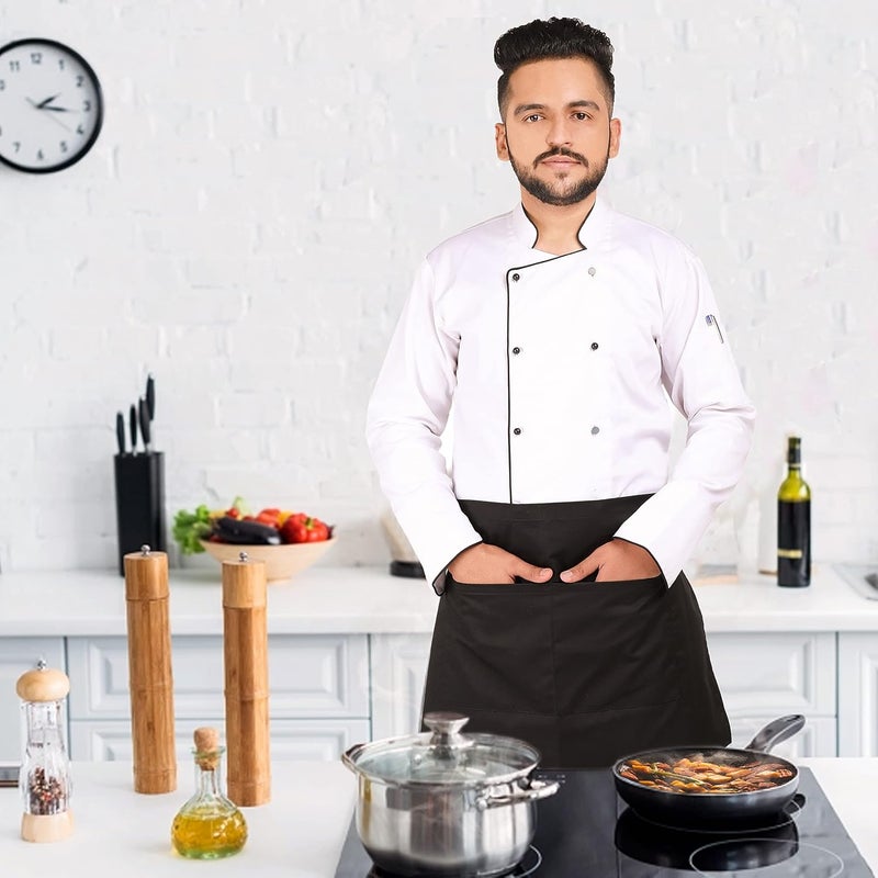 YANEK Kitchen Short Apron | Unisex | Chef Kitchen Adjustable Bib Apron with Pockets & Adjustable Tie Rope | For Home, Restaurant, Café, Hotel, Bakery, Salon - Image 3