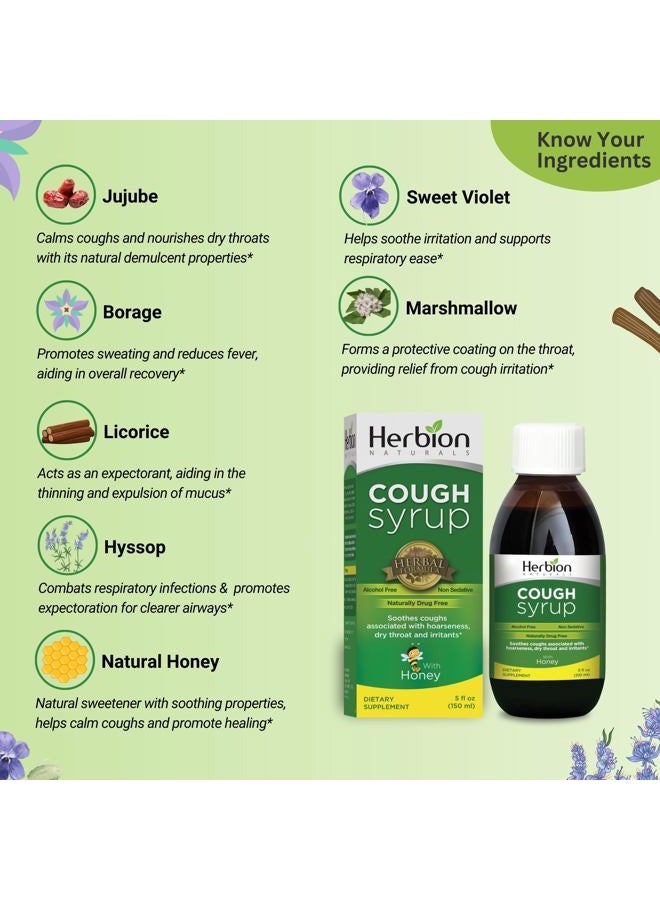 Herbion Naturals Naturals Cough Syrup with Honey-5FLOz-Relieve Cough & Soothes Sore Throat-Optimizes Immune-Promotes Lung Function-for Adults & Kids 13 Months+  - Image 3