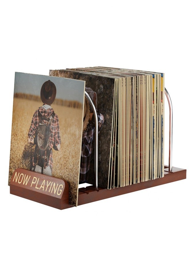 BS-VOG Now Playing Vinyl Record Stand, 50 LP Vinyl Record Storage with Non-slip Grooves, Wood Now Spinning Vinyl Record Holder for Albums Magazine Rack Magazine Organizer Record Display, Gift Package - Image 1