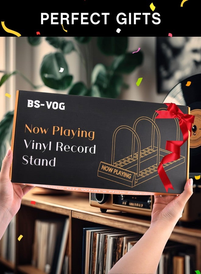 BS-VOG Now Playing Vinyl Record Stand, 50 LP Vinyl Record Storage with Non-slip Grooves, Wood Now Spinning Vinyl Record Holder for Albums Magazine Rack Magazine Organizer Record Display, Gift Package - Image 5