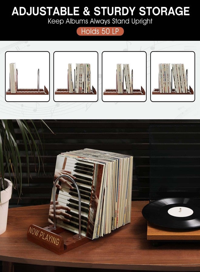 BS-VOG Now Playing Vinyl Record Stand, 50 LP Vinyl Record Storage with Non-slip Grooves, Wood Now Spinning Vinyl Record Holder for Albums Magazine Rack Magazine Organizer Record Display, Gift Package - Image 3