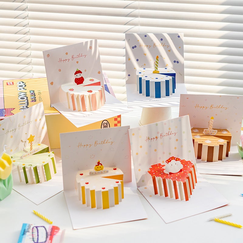 Senyu Leaf Children'S Gift Cute Three-Dimensional Birthday Card 3D Cake Handwritten Couple Blessing Small Card Advanced Sense - Image 2