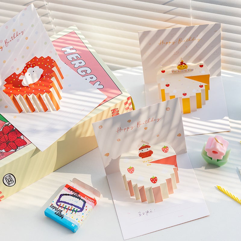 Senyu Leaf Children'S Gift Cute Three-Dimensional Birthday Card 3D Cake Handwritten Couple Blessing Small Card Advanced Sense - Image 4