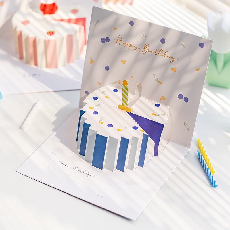 Senyu Leaf Children'S Gift Cute Three-Dimensional Birthday Card 3D Cake Handwritten Couple Blessing Small Card Advanced Sense - Image 3