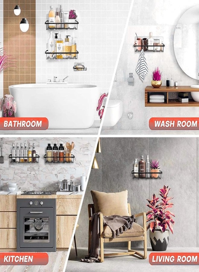 MOXLY Stainless Steel Bathroom Shelf with Hooks | Self Adhesive Wall Mount for Wash Basin and Shower Storage | Rust Resistant Wire Rack with Drain Design | No Drill Installation | Pack of 1 - Image 5