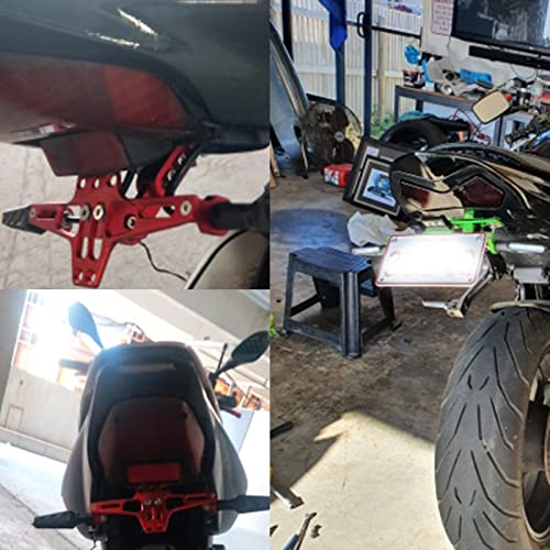 OXLLONE Universal Motorcycle License Plate Bracket Rear Tail Tidy License Plate Holder Mount Fender Eliminator with LED Light Adjustable CNC Aluminum Green - Image 2