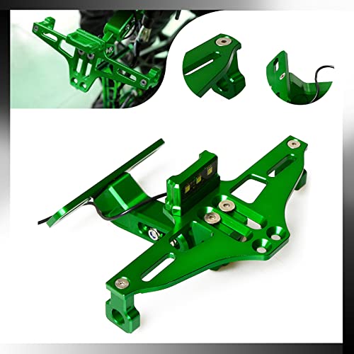 OXLLONE Universal Motorcycle License Plate Bracket Rear Tail Tidy License Plate Holder Mount Fender Eliminator with LED Light Adjustable CNC Aluminum Green - Image 1