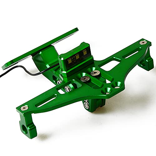 OXLLONE Universal Motorcycle License Plate Bracket Rear Tail Tidy License Plate Holder Mount Fender Eliminator with LED Light Adjustable CNC Aluminum Green - Image 4