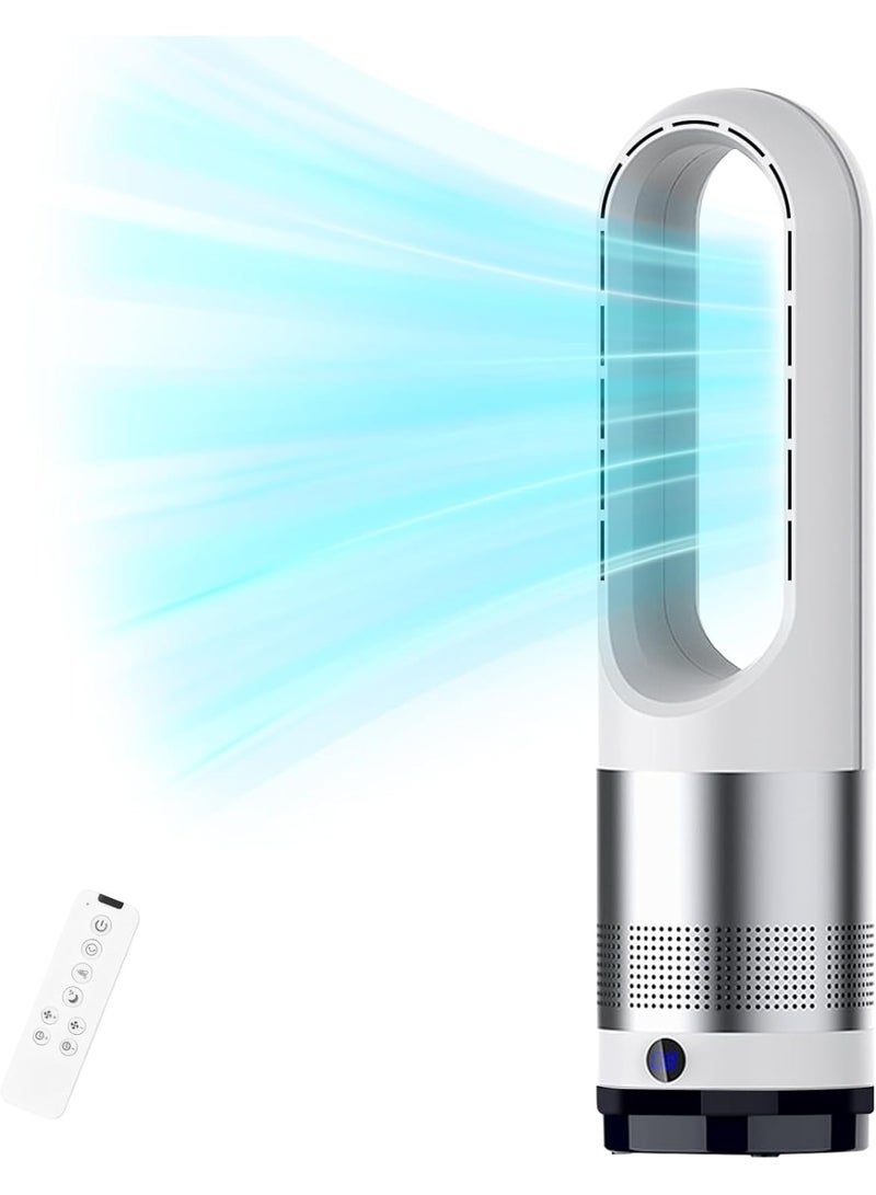 انفوسن مروحة برج بدون شفرات، 25.59 انش، 8 سرعات، مؤقت 9 ساعات، تذبذب 80 درجة، شاشة LED مع ايقاف تلقائي، مروحة متذبذبة محمولة لغرفة النوم والمنزل والمكتب - فضي/ابيض - Image 1