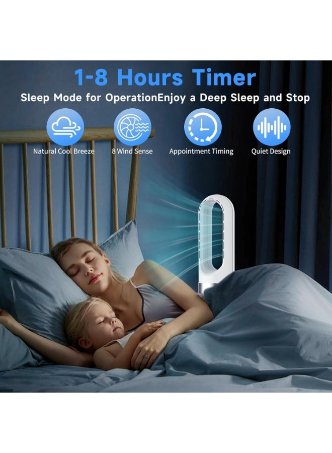 انفوسن مروحة برج بدون شفرات، 25.59 انش، 8 سرعات، مؤقت 9 ساعات، تذبذب 80 درجة، شاشة LED مع ايقاف تلقائي، مروحة متذبذبة محمولة لغرفة النوم والمنزل والمكتب - فضي/ابيض - Image 3