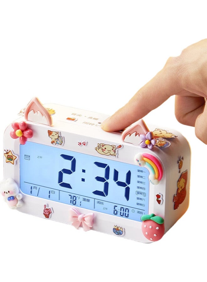 Cat Prince Maotaizi Smart Alarm Clock For Students, Wake-Up Helper New Model, Multifunctional Desktop Electronic Clock For Boys And Girls, Children'S Time Management Device, Bedside Clock, Rechargeable White - Image 3