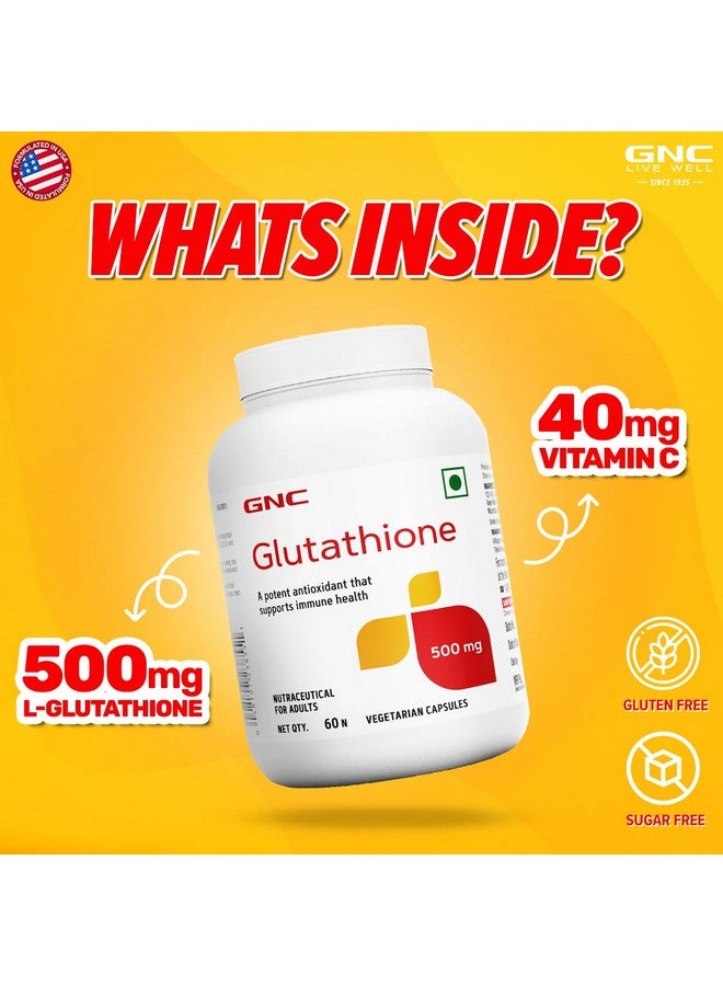 GNC جي إن سي جلوتاثيون 500 ملغ مع فيتامين سي لبشرة واضحة ومشرقة | 60 كبسولة نباتية | يقلل من البقع الداكنة وتص pigmentation الميلانين | يعزز المناعة | يحارب التلوث وأضرار الأشعة فوق البنفسجية | للرجال والنساء | مصنّع في الولايات المتحدة - Image 3