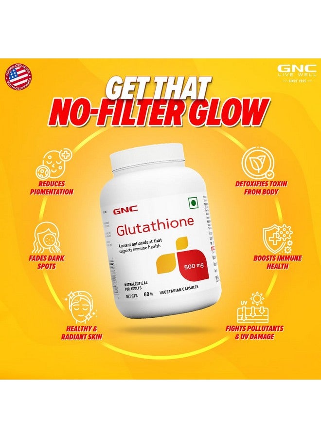 GNC جي إن سي جلوتاثيون 500 ملغ مع فيتامين سي لبشرة واضحة ومشرقة | 60 كبسولة نباتية | يقلل من البقع الداكنة وتص pigmentation الميلانين | يعزز المناعة | يحارب التلوث وأضرار الأشعة فوق البنفسجية | للرجال والنساء | مصنّع في الولايات المتحدة - Image 2