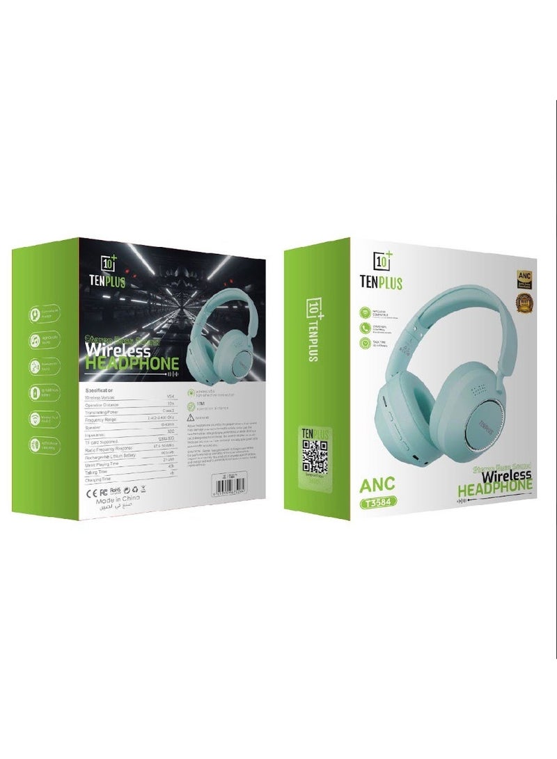 تنبلس سماعة رأس لاسلكية ANC مع حقيبة سفر، أوضاع متعددة، صوت عالي الدقة، بلوتوث مريح، اتصال متعدد النقاط - فيروزي - Image 4