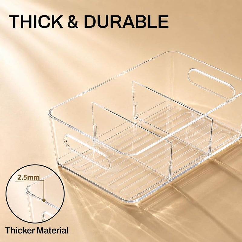 Mpotmiy Clear Pantry Storage Bins with Dividers and Handles, 6-Pack Stackable Organizers for Kitchen, Fridge, Cabinet and Bathroom – Suitable for Snacks, Drinks, Spices, Fruits, Tea Bags Organization - Image 4