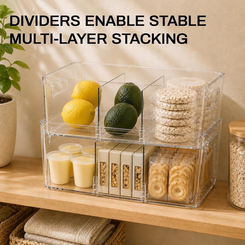 Mpotmiy Clear Pantry Storage Bins with Dividers and Handles, 6-Pack Stackable Organizers for Kitchen, Fridge, Cabinet and Bathroom – Suitable for Snacks, Drinks, Spices, Fruits, Tea Bags Organization - Image 5