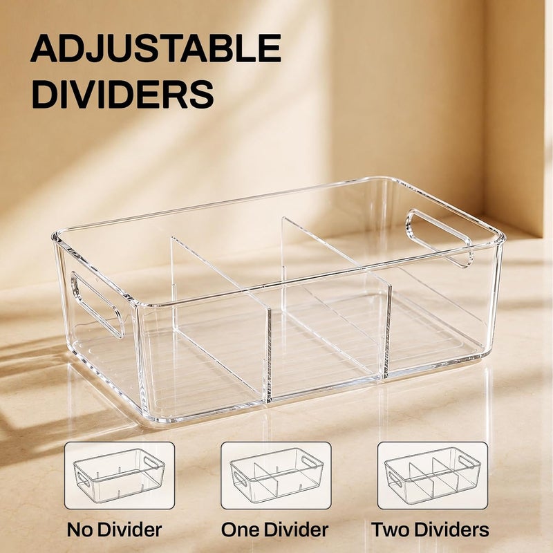 Mpotmiy Clear Pantry Storage Bins with Dividers and Handles, 6-Pack Stackable Organizers for Kitchen, Fridge, Cabinet and Bathroom – Suitable for Snacks, Drinks, Spices, Fruits, Tea Bags Organization - Image 3