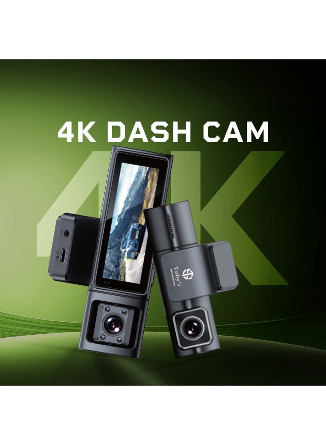 توبيز كاميرا داش توبيز K1000 3CHs 4K صغيرة مع شاشة IPS 3.2 بوصة، كاميرات أمامية/داخلية/خلفية، WiFi، حساس G، تسجيل حلقي، ركن خلفي، تسجيل بفاصل زمني - Image 2