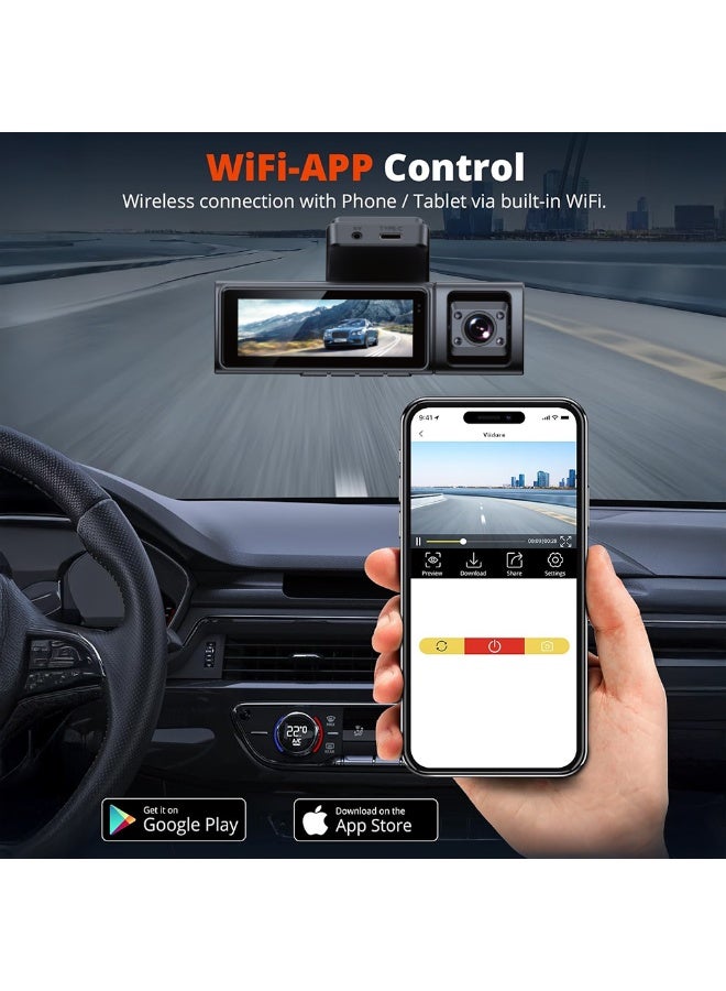 توبيز كاميرا داش توبيز K1000 3CHs 4K صغيرة مع شاشة IPS 3.2 بوصة، كاميرات أمامية/داخلية/خلفية، WiFi، حساس G، تسجيل حلقي، ركن خلفي، تسجيل بفاصل زمني - Image 3