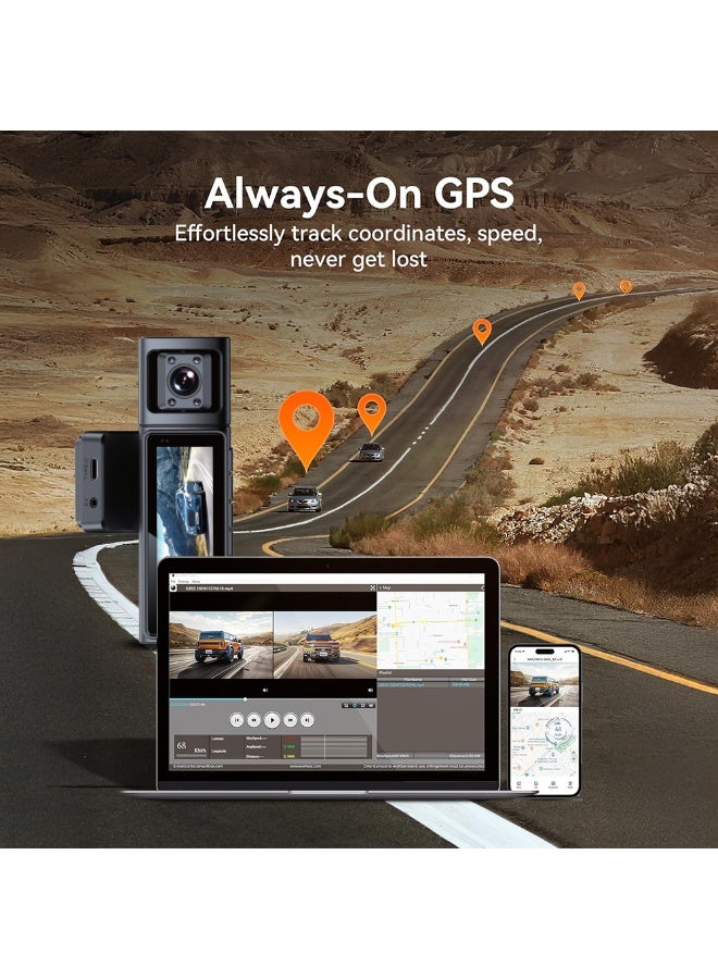توبيز كاميرا داش توبيز K1000 3CHs 4K صغيرة مع شاشة IPS 3.2 بوصة، كاميرات أمامية/داخلية/خلفية، WiFi، حساس G، تسجيل حلقي، ركن خلفي، تسجيل بفاصل زمني - Image 4
