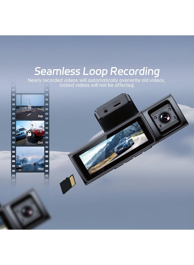 توبيز كاميرا داش توبيز K1000 3CHs 4K صغيرة مع شاشة IPS 3.2 بوصة، كاميرات أمامية/داخلية/خلفية، WiFi، حساس G، تسجيل حلقي، ركن خلفي، تسجيل بفاصل زمني - Image 5