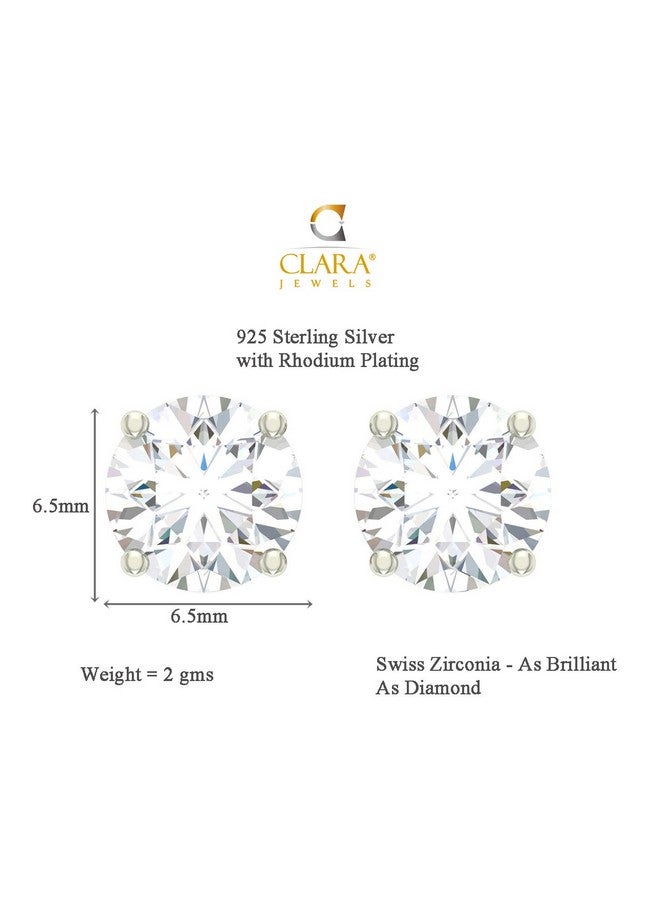 CLARA 925 Sterling Silver Swiss Zirconia 6.5 mm Earring With Screw Back Gift for Women & Girls(White) - Image 5