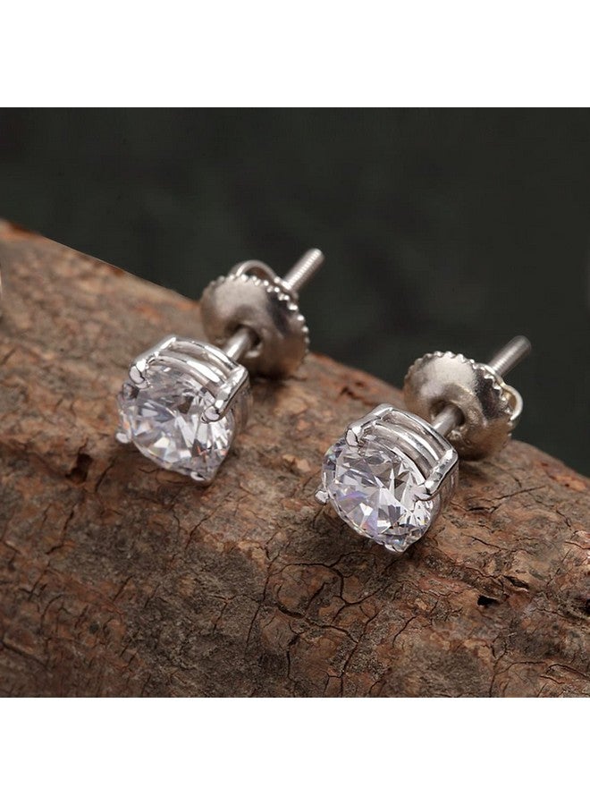 CLARA 925 Sterling Silver Swiss Zirconia 6.5 mm Earring With Screw Back Gift for Women & Girls(White) - Image 4