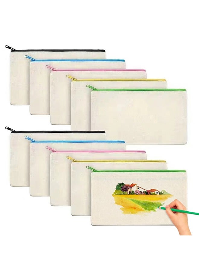10Pack DIY Cosmetic Bag with Zipper, Blank Makeup Bags Pencil Case DIY Cotton Canvas Cosmetic Pouches Bags Multi-purpose Travel Toiletry Bag, DIY Gift Travel Toiletry Bags - Image 1