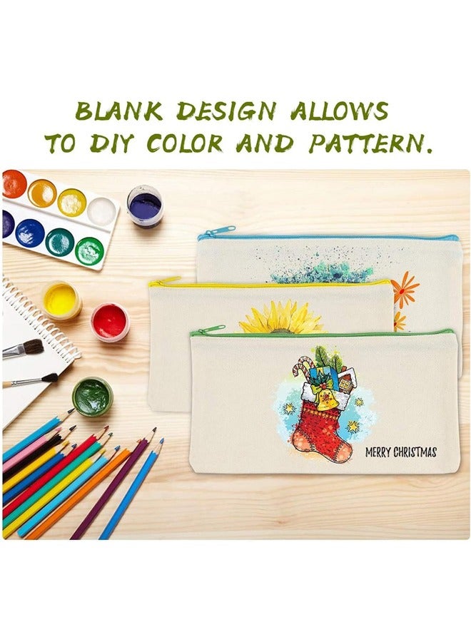 10Pack DIY Cosmetic Bag with Zipper, Blank Makeup Bags Pencil Case DIY Cotton Canvas Cosmetic Pouches Bags Multi-purpose Travel Toiletry Bag, DIY Gift Travel Toiletry Bags - Image 5