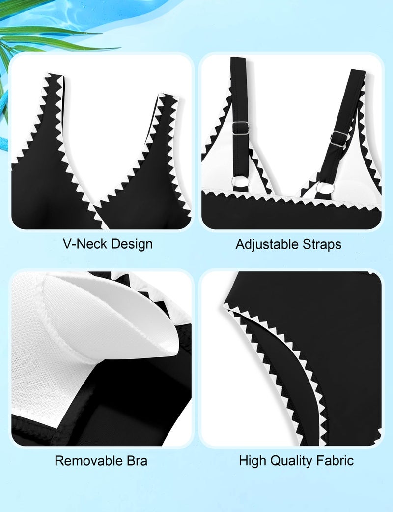 KANGKANG Girls Swimsuit Bikini Set, Girls Swimsuits Size 10-12 Solid Color V-Neck Two Piece Teen Bathing Suits with Chest Pad Adjustable Straps Swimwear Set - Image 5