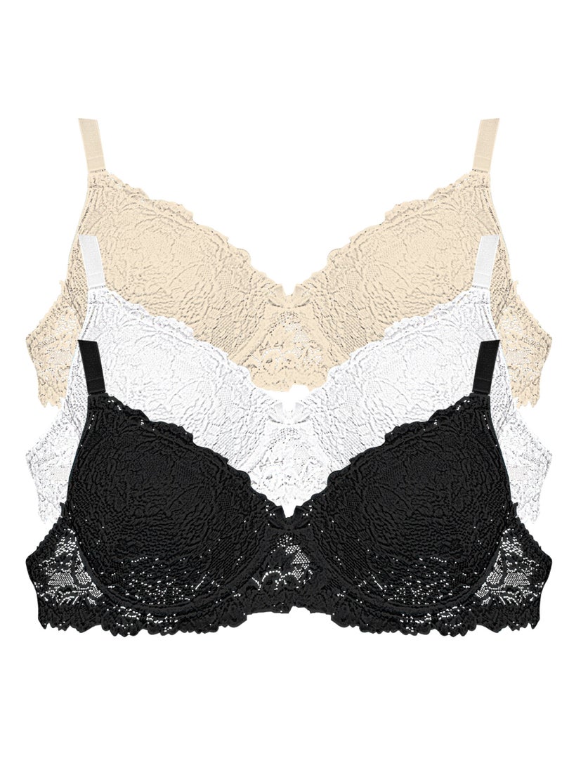 Dadoush - Unlined women's bra with distinctive lace embroidery, designed with a C cap to provide complete coverage, a women's T-shirt bra with a comfortable and elegant design - Image 1
