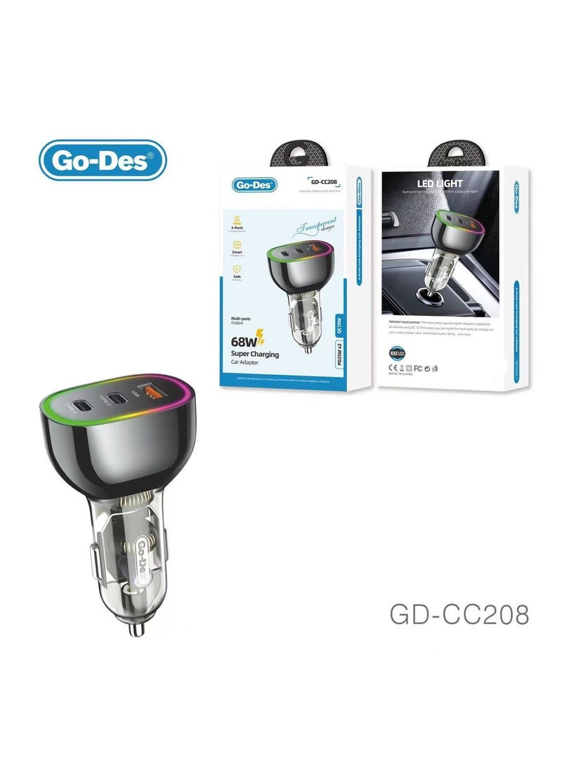 جو-ديز محول شحن فائق 68 واط للسيارة Go-des CC208